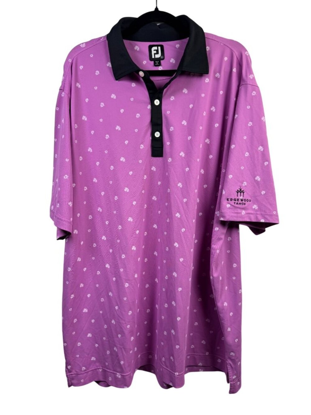 FootJoy Mens Pink Purple Golf Polo Shirt 2XL Edgewood Tahoe Floral Performance